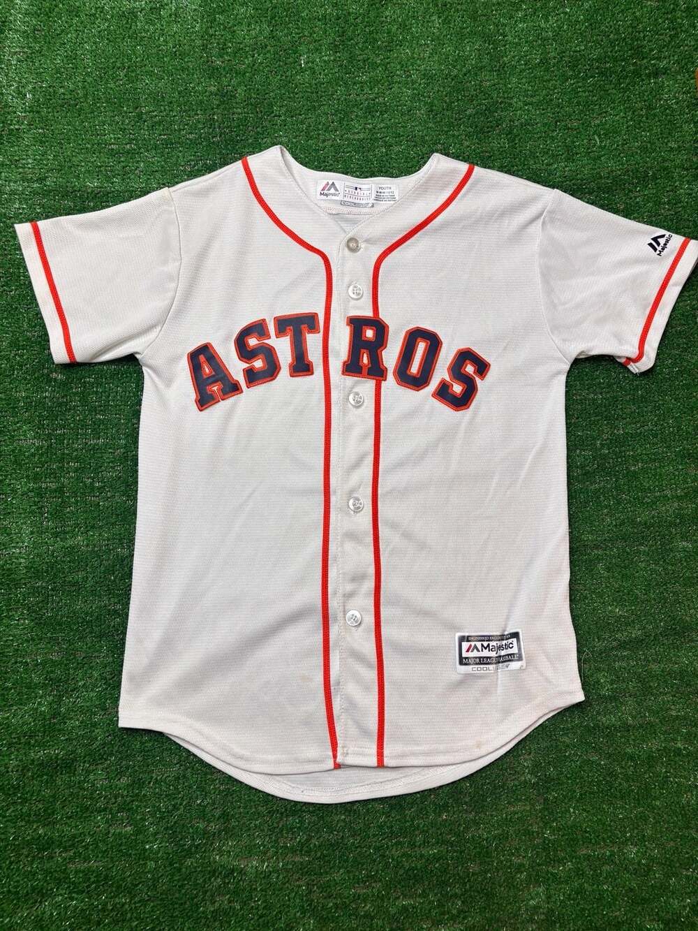 Majestic Houston Astros Jose Altuve 27 Cool Base White Youth Jersey Size M